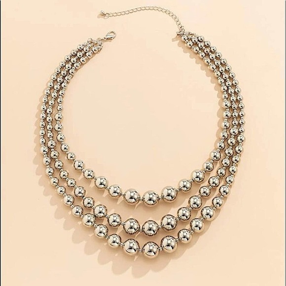 Sterling Silver Plated Multi Layer Beaded Ball Minimalist Necklace - Picture 3 of 6